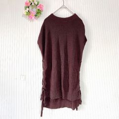 51-31 ー大特価ー 綿麻★ 【コンフィークチュール】 Comfy Couture  レディース トップス リネン混 ニット セーター ジレ ノースリーブ (М) ブラウン リボン 重ね着