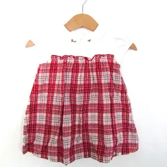 ファミリア ワンピース トップス 半袖 チェック柄 ベビー 女の子用 70サイズ 白×赤 Familiar 【中古】
