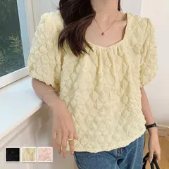 夏新作パフスリーブ ブラウストップス 半袖 薄手 無地 Tシャツ レディース 半袖トップス 半袖カットソー おしゃれ 通勤(メール便送料無料)