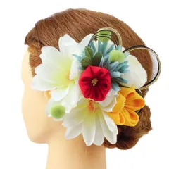 髪飾り 成人式 赤 振袖 前撮り 袴 浴衣 夏祭り 花火大会 2点セット 白 黄色 水色 ちりめん リボン 房付き 組紐 パール 和柄 ヘ No.9-3712