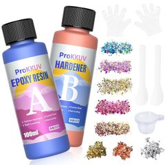 ProKKUV レジン液 大容量 エポキシ樹脂 2液性 100ml×2 高級・黄変しにくい 6.76OZ(115g+103g）レジン初心者向け 二液性 レジン液 金箔 銀箔 スパンコール レジン封入素材付き レジン セット 人気 高い透明 低刺激性 気泡な 0