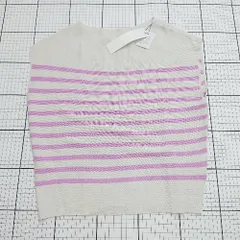◇ ⊂ 美品 アルマデザイン ボーダー柄 ノースリーブ サマーニット サイズL ベージュ ピンク系 レディース E  【1508200027784】