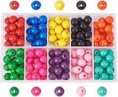 PandaHall Elite 12mm 10色 約150個セット ウッドビーズ 染め ビーズセット カラフル( 12mm,  12mm 10色 150個)