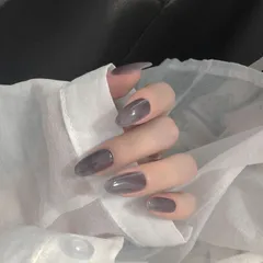 【数量限定】ながい つけ爪 ネイルチップ もやっとグレーのクリアフレンチネイル 24枚