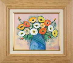 真作 絵画[雨森三郎] 油彩画 「牡丹」 F4油絵額装原画静物画額