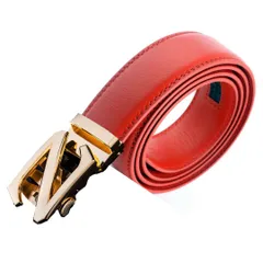 ベルト 【赤】【金Z】帯カット可能  穴なし 無段階調整ベルト ゴルフベルト 人気 オートロック メンズ 革 本革 PU 貼り合わせ ジーンズ ビジネス カジュアル おしゃれ 20代 30代 40代 50代 60代 70代