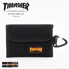 【新品・未使用】 財布 メンズ THRASHER スラッシャー 二つ折 コンパクト 二つ折り ブランド ファスナー 薄い 小さめ 小銭入れ 薄型 カラビナ付き カラビナ マジックテープ 二つ折り財布 小銭入れあり おしゃれ ブラック 黒 THR-010-CPのサムネイル