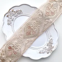 [ 1.5m ] 750 【 幅：5.5cm 】 インド刺繍リボン　クリーム　チュール　ピンク