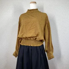 【アルシーヴ】ブラウス　カットソー　archives　ブラウン　美品　ドット柄 ハイネック フリル 長袖 Y2K　フェアリーグランジ　森ガール