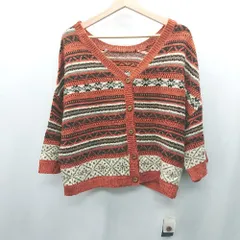 ◇ ⊇ ◎●未使用● B.L.U.E. ボーダージャガード 長袖 ニットカーディガン サイズM オレンジ系 レディース E  【1502060007245】