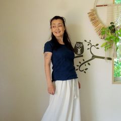 asana ヘンプコットン スリムTee●草木染めインディゴ