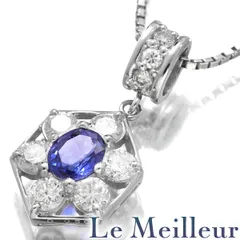 フラワーモチーフペンダントネックレス サファイア 0.5ct ダイヤモンド 0.58ct Pt900 中古 プレラブド 返品OK