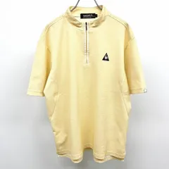 古着 le coq sportif GOLF COLLECTION ルコックスポルティフ ゴルフコレクション シャツ 半袖 ハーフジップ モックネック マイクロボーダー ポリ×ナイロン L イエロー メンズ