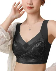 ブラジャー ノンワイヤーブラ ナイトブラ 昼夜兼用 最強盛りブラ 柔らかい 通気性 ブラ 美胸 谷間メイク 締め付け感がない ブラジャー 脇高 レース 下着 ブラックR1096