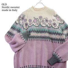 【イタリア製】古着 ノルディックセーター ロールネック ヴィンテージ ピンク ホワイト