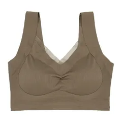 ノンワイヤーブラ シームレス 調節ホック付き 軽量 昼夜両用 一体型パッド付 締め付けない サラサラ リブ編み ストレッチ 大きいサイズ 黒 白 茶 M －3L as-011