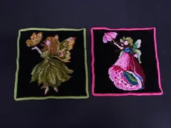 ■美品■ FEILER フェイラー コットン100％ 花柄  ハンドタオル ミニタオル ハンカチーフ レディース 2点セット ブラック系 DJ2059