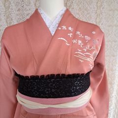 OB.184　着物 おしゃれ着こなし　帯飾り　成人式　前撮り　卒業式　袴　浴衣　黒・黒シルバー・黒　フリル