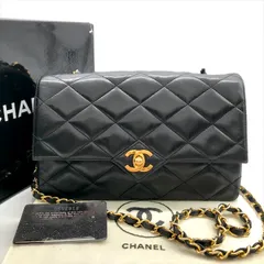 良品 CHANEL シャネル ココマーク マトラッセ ラムスキン ターンロック チェーン ショルダー バッグ ブラック レディース da10