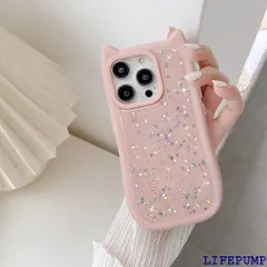 UEEBAI ケース 対応 iPhone 15 Pro Max 6.7 inch 用の ケース 3D 猫耳 猫柄 ケース 猫耳 が光る レーザー グリッター 光沢カバー 可愛い おしゃれ キラキラ 星 スマホケース 女性 人気 軽量 薄型 - ピンク 2334