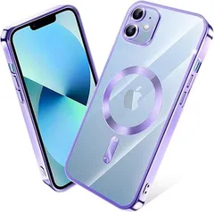 【在庫処分】iPhone 11 ケース MagSafe対応 クリア メッキ加工 アイフォン11 スマホケース 耐衝撃 TPU ワイヤレス充電対応 いpほね 11 カバー ストラップホール付き 薄型 透明 超軽量 黄ばみにくい 柔軟 滑り止め （パープル