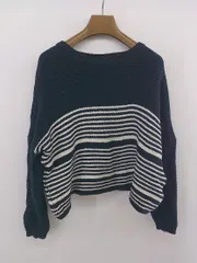 ◇ KBF+ ケービーエフプラス URBAN RESEARCH 柄 コットンニット 長袖 セーター サイズF ネイビー ホワイト系 レディース P  【1305040007880】