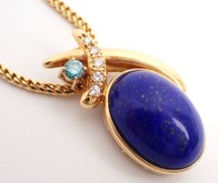 美品 田崎(タサキ) ラピスラズリネックレス D.0.22ct K18YG 21.4g イエローゴールド 18金 Au750 青石 色石 レディース 49cm