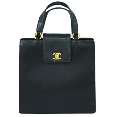 本物 シャネル CHANEL ココマーク ターンロック ハンドバッグ キャビアスキン レザー ブラック Coco Mark バッグ 中古 【フォロー割】