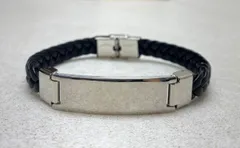 男性 ブレスレット 編み込み 黒色 ブラック レザーブレスレット バングル ステンレススチール