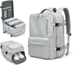 SUNOGE リュック ビジネス メンズ レディース リュックサック バックパック 大容量 シューズ入れ PCバッグ カバン 2WAY 旅行 USBポート付 防水 撥水加工 盗難防止 多機能 耐衝撃( 2.拡張型 ライトグレー,  2.拡張型)