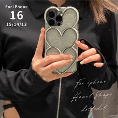 iPhone16 케이스 미사용 iPhone15 케이스 iPhone14 케이스 한국 멋쟁이 귀여운 귀여운 하트 내충격 웨이브 클리어 케이스 투명 우아한 도금 반짝이 스마트폰 케이스 세련된 xzzhang553
