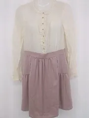 ◇ cherir la femme フリル シアー 切替 サテン調 長袖 ミニ ワンピース サイズM ライトベージュ ピンク系 レディース P 1308010009914のサムネイル