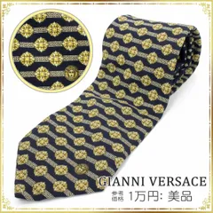 GIANNI VERSACE ジャンニヴェルサーチェ ネクタイ 美品 小紋総柄 メドゥーサ ブル― イエロー メンズ ビジネス