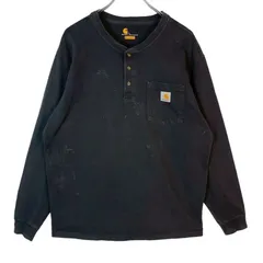 CarharttカーハートK128ヘンリーネック長袖TシャツロンT胸ポケT胸ポケットロゴタグワンポイント黒ブラックフェードシンプルノームコアアメカジストリートゆるダボoriginalfitオリジナルフィットvintageヴィンテージ50715