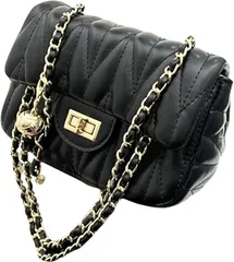 FARFADET レディース ポシェット ショルダー バッグ チェーン キルティング 斜めがけ お財布 ポーチ 鞄 軽量 スマホ シンプル かわいい コンパクト おしゃれ エレガント 上品 可愛い 入学 卒業( ブラック)