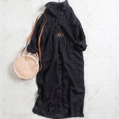 美品【URBAN RESEARCH DOORSアーバンリサーチドアーズ】リネンバックタックシャツワンピース 麻100% 黒 SizeOne