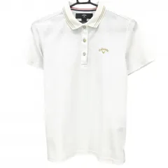 キャロウェイ 半袖ポロシャツ 白 ロゴ総柄 襟ゴールドライン レディース L ゴルフウェア Callaway