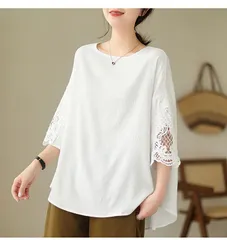 チュニック 大人可愛い 夏 七分袖 チュニック ブラウス 綿麻風 刺? カットソー プルオーバー チュニック 大きいサイズ ゆったり 体型カバー チュニックワンピース 無地 トップス 大人可愛い 春夏 カジュアル znl01