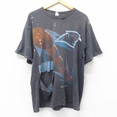 XL/古着 半袖 ビンテージ Tシャツ メンズ 90s NFL カロライナパンサーズ ボロ コットン クルーネック 黒 ブラック アメフト スーパーボウル