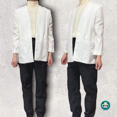 輸入古着　ノーカラージャケット　肩パッド入り　レトロ　年代物　ヴィンテージ