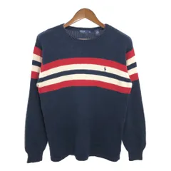 90年代 日本製 Polo by Ralph Lauren ポロ ラルフローレン コットンセーター ボーダー ネイビー (メンズ XL) 中古 古着 R1454
