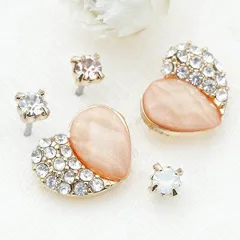 napa スタッドピアス レディース 5点セット サージカルステンレスポスト 金属アレルギー対応 ハートビジューデコ 小粒ストーン オシャレ パヴェ お出かけ ピアスコーディネート メール便 送料無料 秋冬 大人気