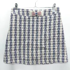 ◇ sister Jane ツイード柄 リボン装飾 インパン付き ミニ丈 タイト スカート サイズ2 ネイビー ホワイト レディース E  【1407180042568】