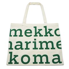 【新品未使用】marimekko マリメッコ ロゴトートバッグ 白地 緑文字