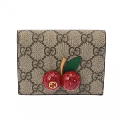 新同 グッチ チェリー  ベージュ系/赤  レディース GGスプリームキャンバス  二つ折り財布
