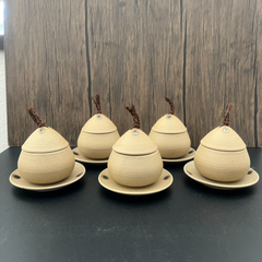 【５客セット】美濃焼　蒸し碗(焼締クリ型) ＋ 受皿