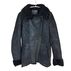 Z1539 GIMO’S ジモス GMS-75 ムートンコート ブラック 本革 シアリング ラムレザー リアルファー イタリア製風 高級 アウター レディース Sサイズ