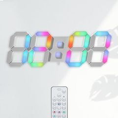 KOSUMOSU 多色デジタル時計 7色LED時計 RGB置き時計 ネオン壁掛け時計 明るさ調整可能な時計 15インチリモコン付き 時間表示(12/24時間)/日付/温度(℃/?) アラーム機能ACD-215C… 1
