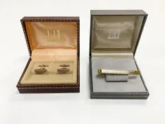dunhill ダンヒル カフスボタン ネクタイピン 2点セット スーツ 装飾品 フォーマル 式典 アクセサリー ゴールド×シルバー メンズ (他301)