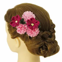 髪飾り 成人式 つまみ細工 振袖 前撮り 袴 浴衣 夏祭り 花火大会 豪華3点セット ピンク 赤紫 ちりめん ヘアアクセ かんざし ヘ No.9-3691